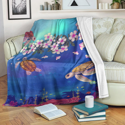 Hawaii Premium Blanket Turtle Plumeria Ocean