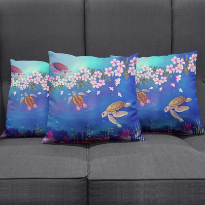 Hawaii Pillow Cover Turtle Plumeria Ocean