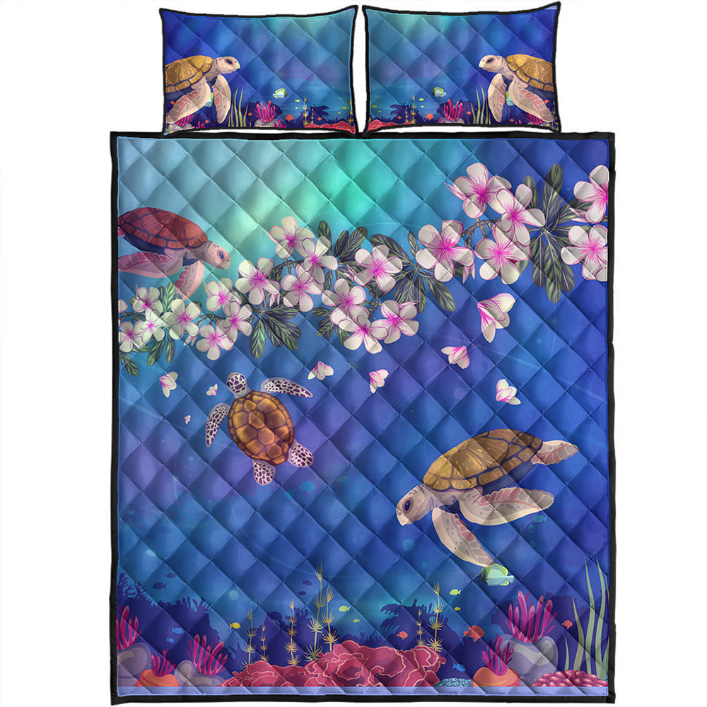 Hawaii Quilt Bed Set Turtle Plumeria Ocean