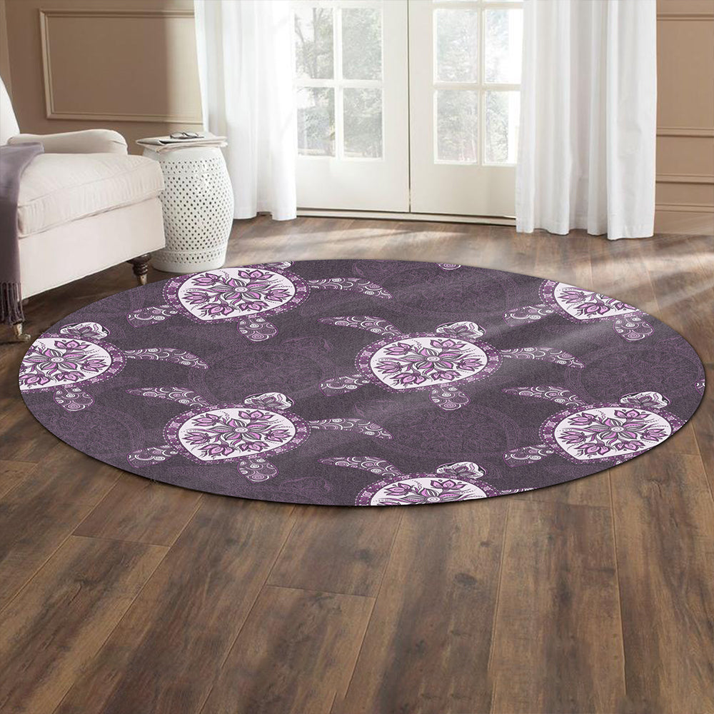 Hawaii Round Rug Turtle Plumeria Violet