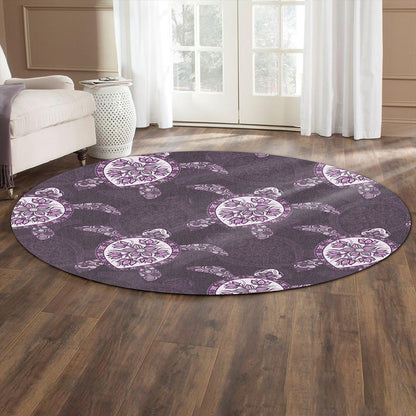 Hawaii Round Rug Turtle Plumeria Violet