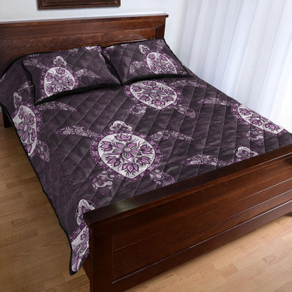 Hawaii Quilt Bed Set Turtle Plumeria Violet
