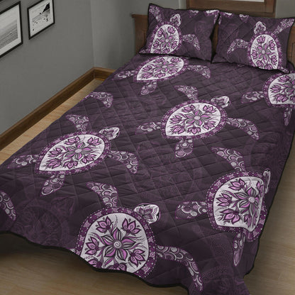 Hawaii Quilt Bed Set Turtle Plumeria Violet