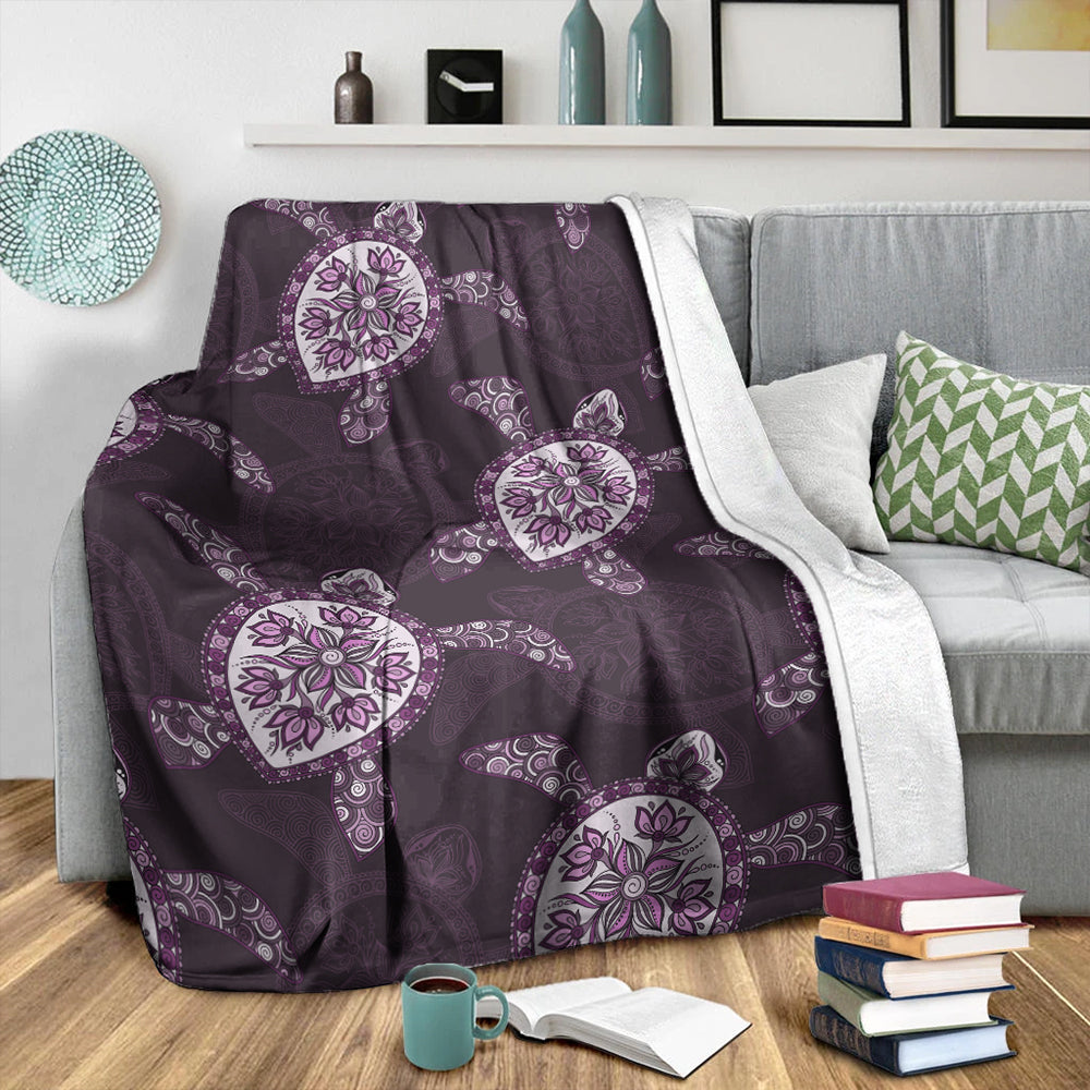 Hawaii Premium Blanket Turtle Plumeria Violet