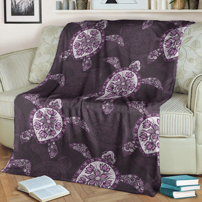 Hawaii Premium Blanket Turtle Plumeria Violet