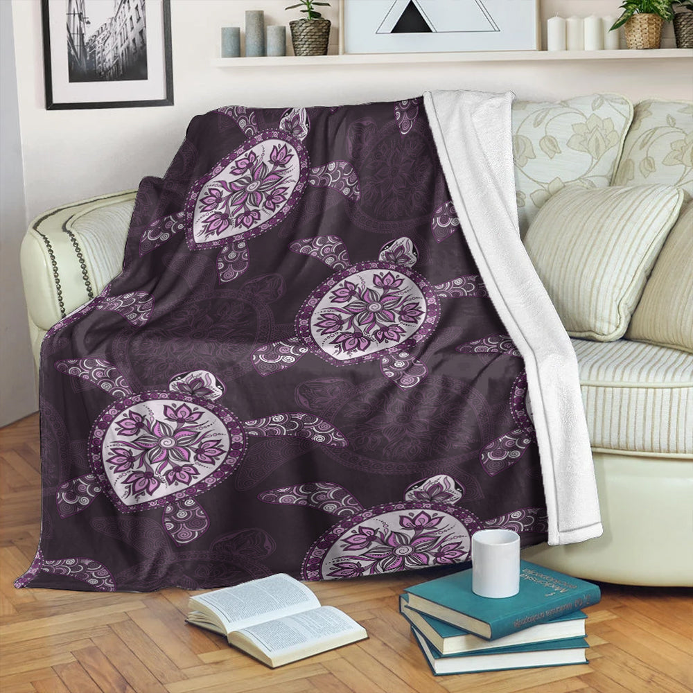 Hawaii Premium Blanket Turtle Plumeria Violet