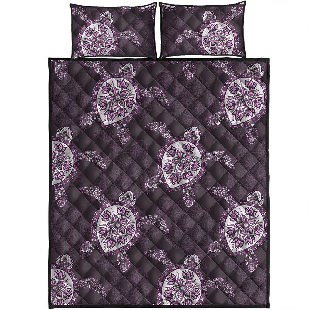 Hawaii Quilt Bed Set Turtle Plumeria Violet