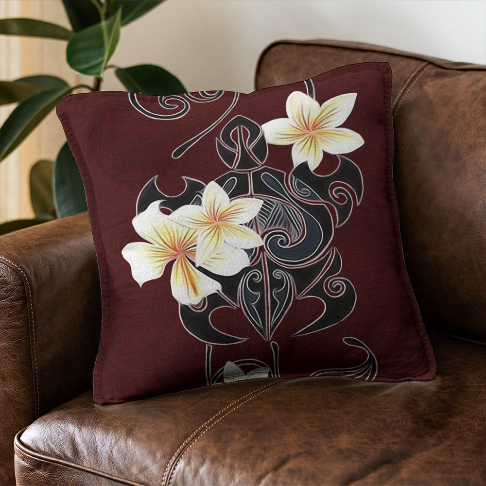 Hawaii Pillow Cover Turtle Poly Trinal Plumeria Red
