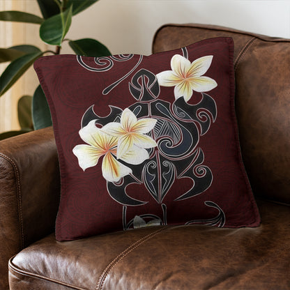 Hawaii Pillow Cover Turtle Poly Trinal Plumeria Red