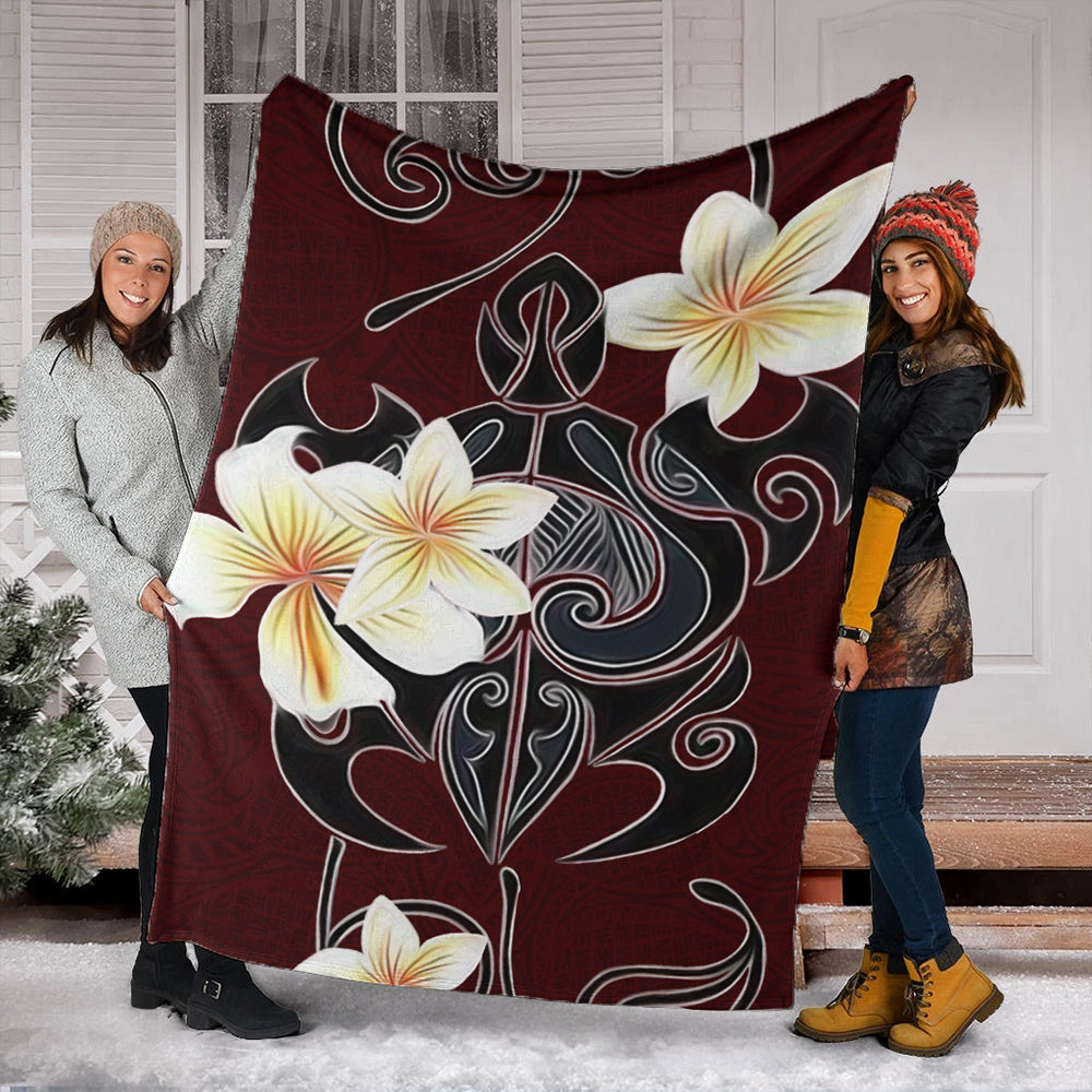 Hawaii Premium Blanket Turtle Poly Trinal Plumeria Red