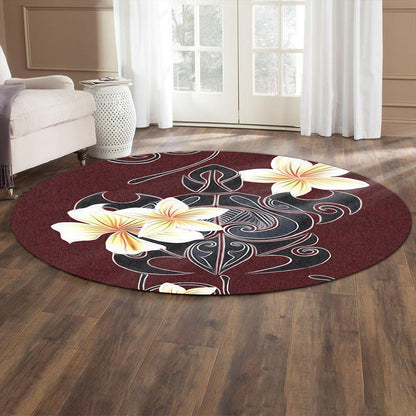 Hawaii Round Rug Turtle Poly Trinal Plumeria Red