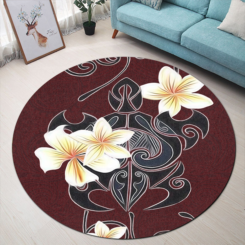 Hawaii Round Rug Turtle Poly Trinal Plumeria Red