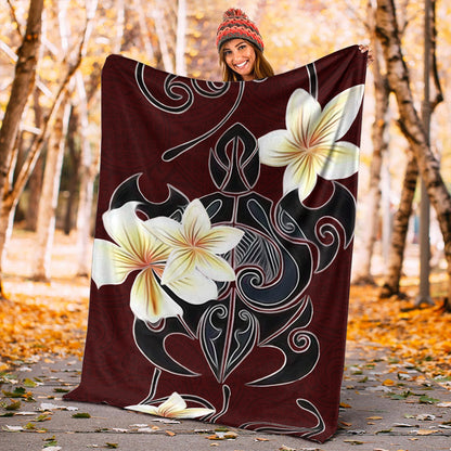 Hawaii Premium Blanket Turtle Poly Trinal Plumeria Red
