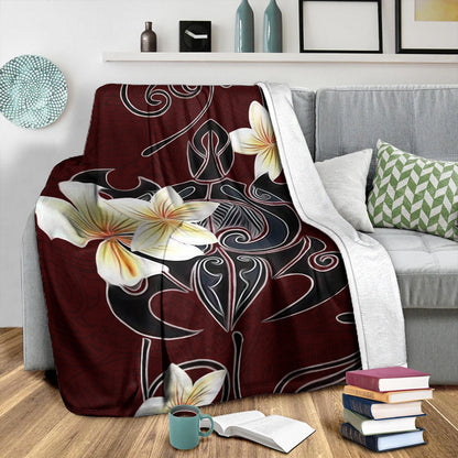 Hawaii Premium Blanket Turtle Poly Trinal Plumeria Red