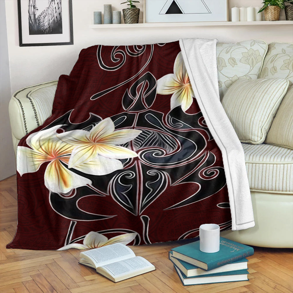 Hawaii Premium Blanket Turtle Poly Trinal Plumeria Red