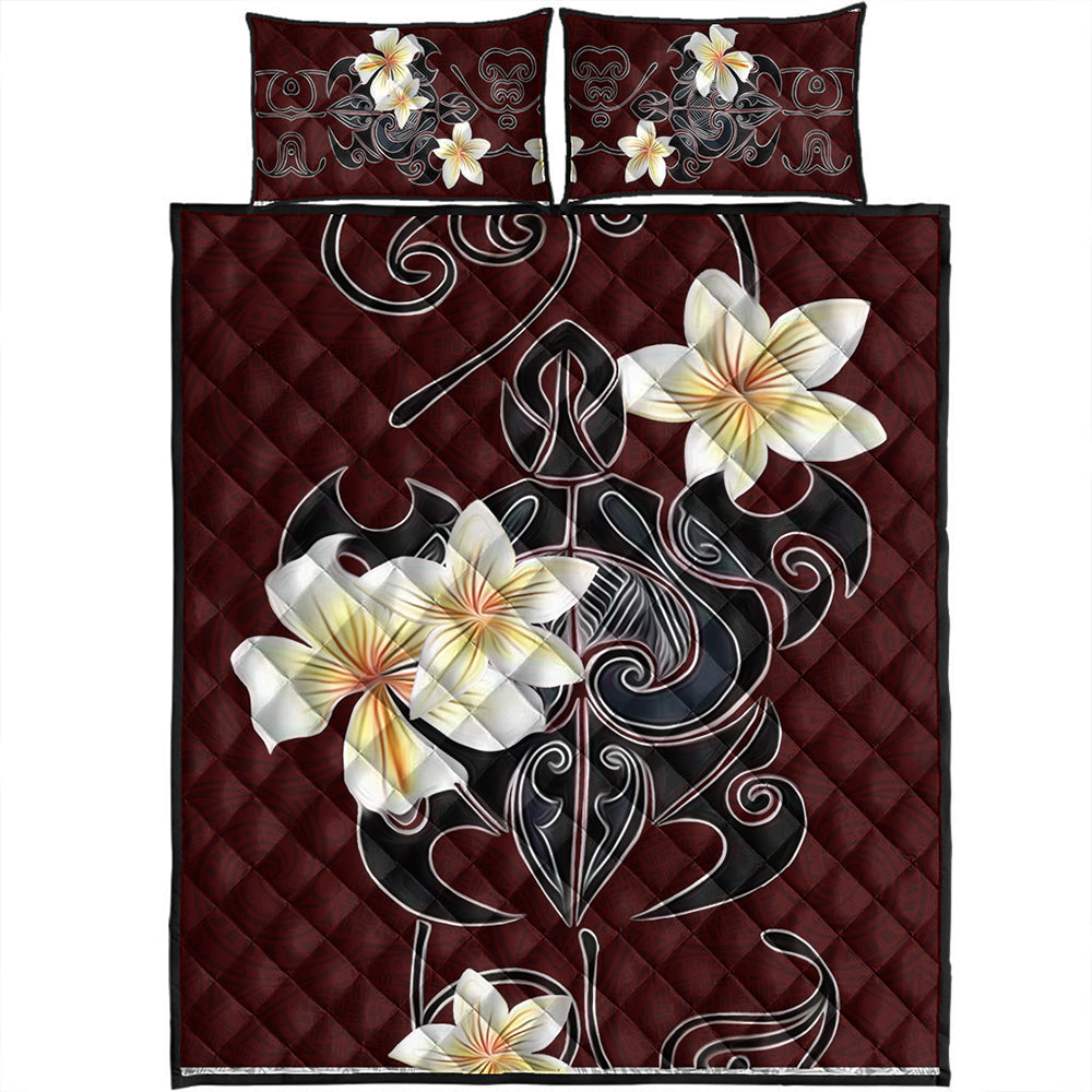 Hawaii Quilt Bed Set Turtle Poly Trinal Plumeria Red