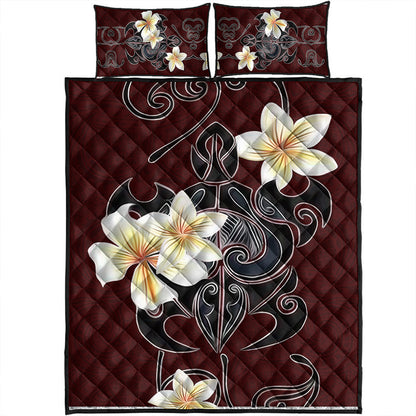 Hawaii Quilt Bed Set Turtle Poly Trinal Plumeria Red