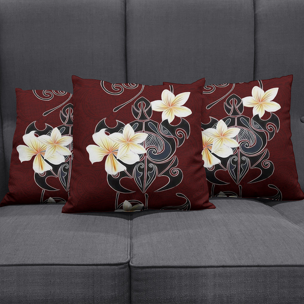 Hawaii Pillow Cover Turtle Poly Trinal Plumeria Red