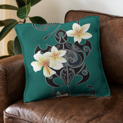 Hawaii Pillow Cover Turtle Poly Trinal Plumeria Turquoise