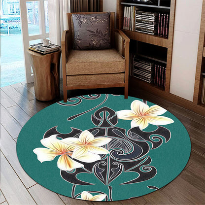 Hawaii Round Rug Turtle Poly Trinal Plumeria Turquoise