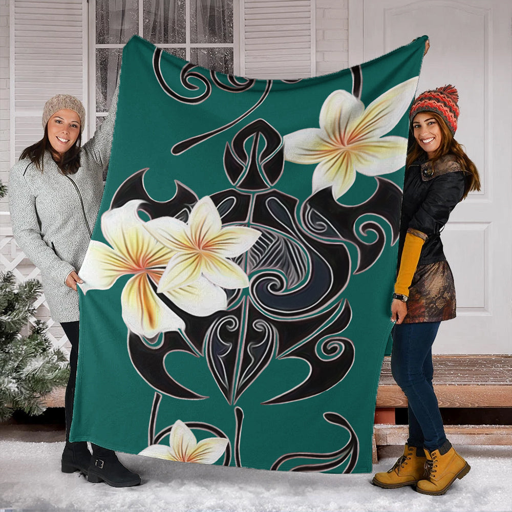 Hawaii Premium Blanket Turtle Poly Trinal Plumeria Turquoise