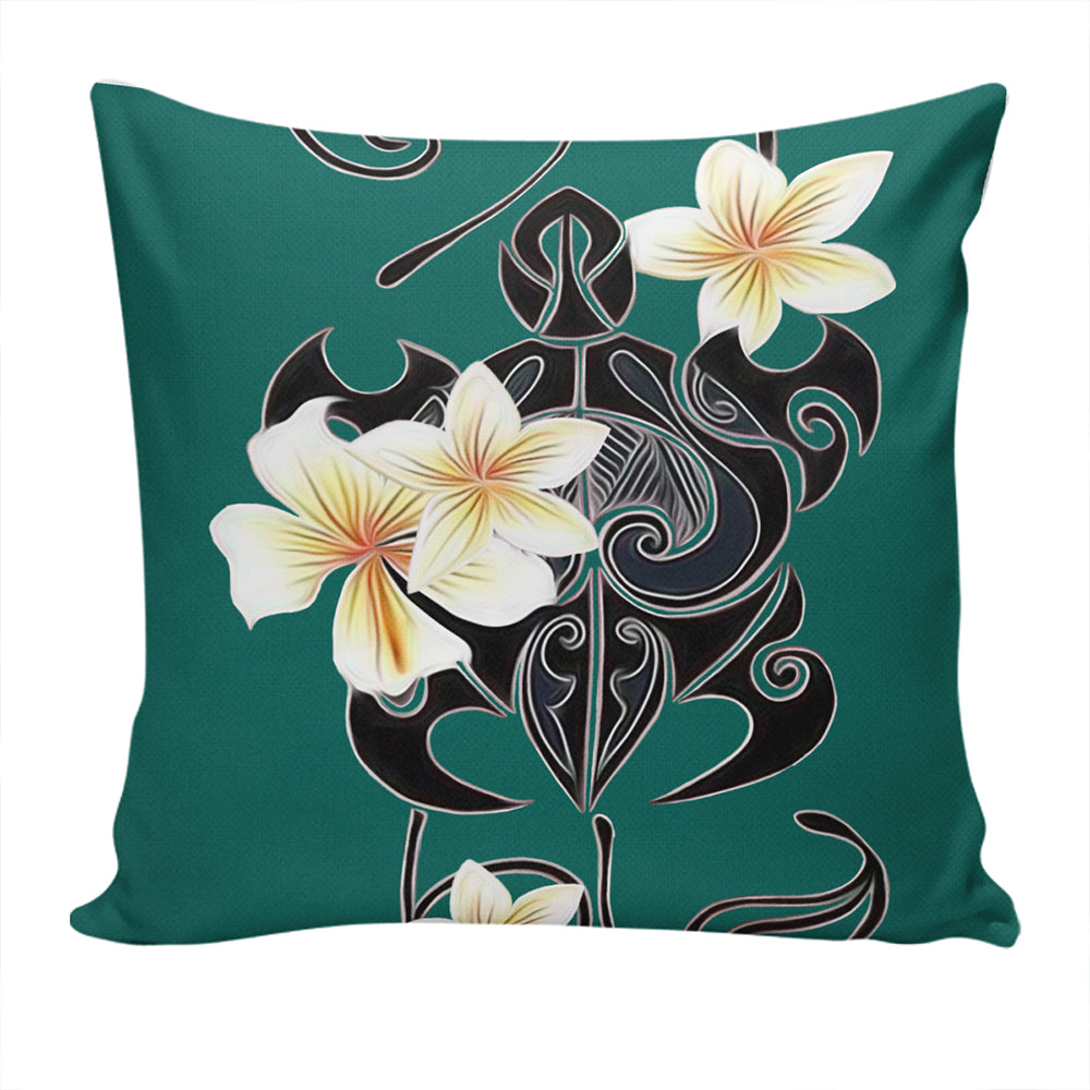 Hawaii Pillow Cover Turtle Poly Trinal Plumeria Turquoise