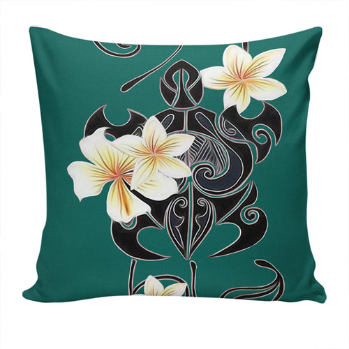 Hawaii Pillow Cover Turtle Poly Trinal Plumeria Turquoise