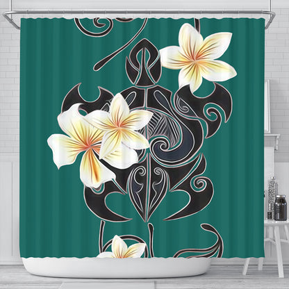Hawaii Shower Curtain Turtle Poly Trinal Plumeria Turquoise