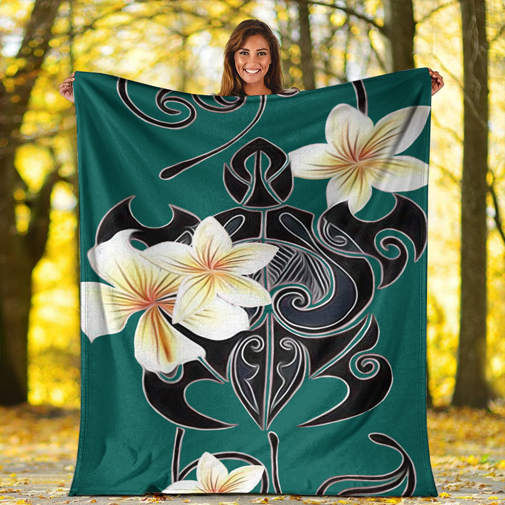 Hawaii Premium Blanket Turtle Poly Trinal Plumeria Turquoise