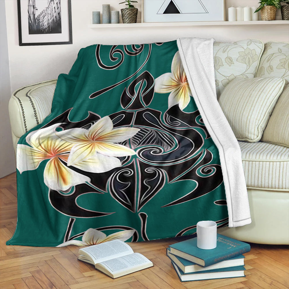 Hawaii Premium Blanket Turtle Poly Trinal Plumeria Turquoise