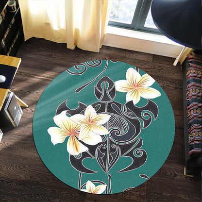 Hawaii Round Rug Turtle Poly Trinal Plumeria Turquoise