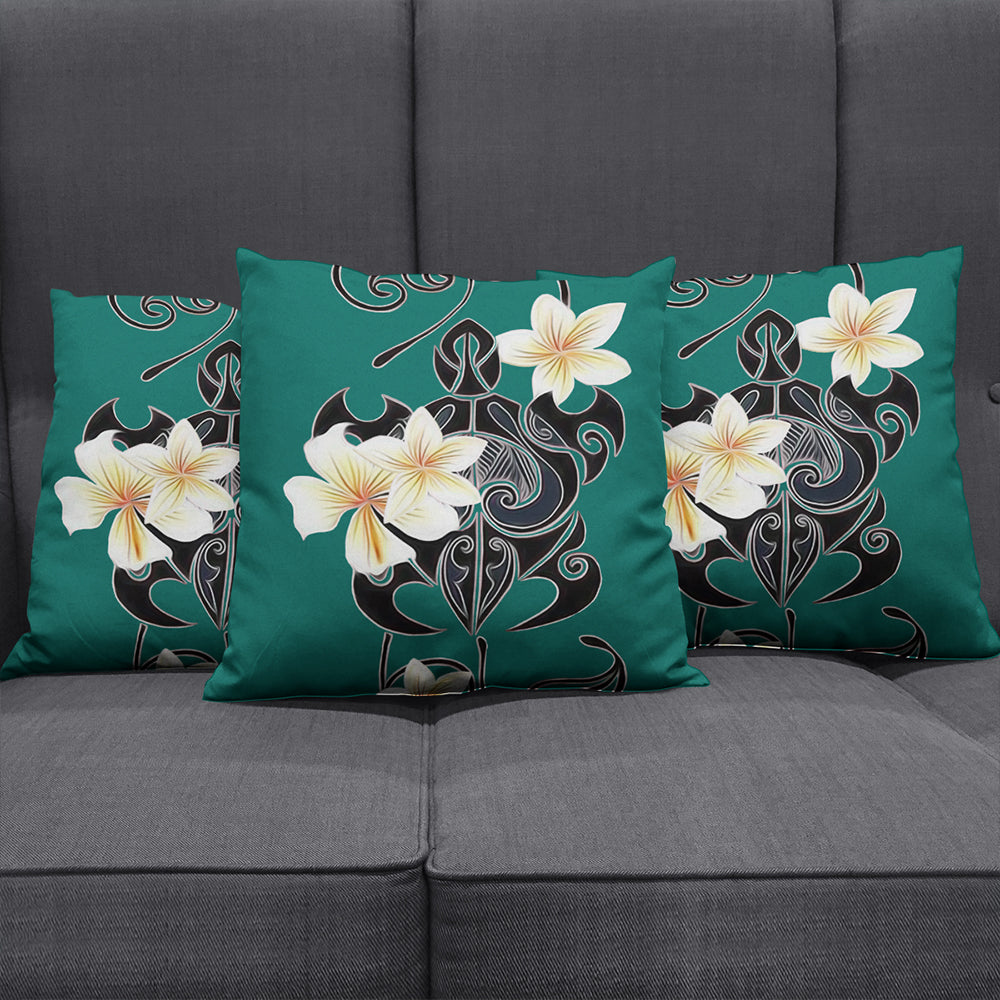 Hawaii Pillow Cover Turtle Poly Trinal Plumeria Turquoise