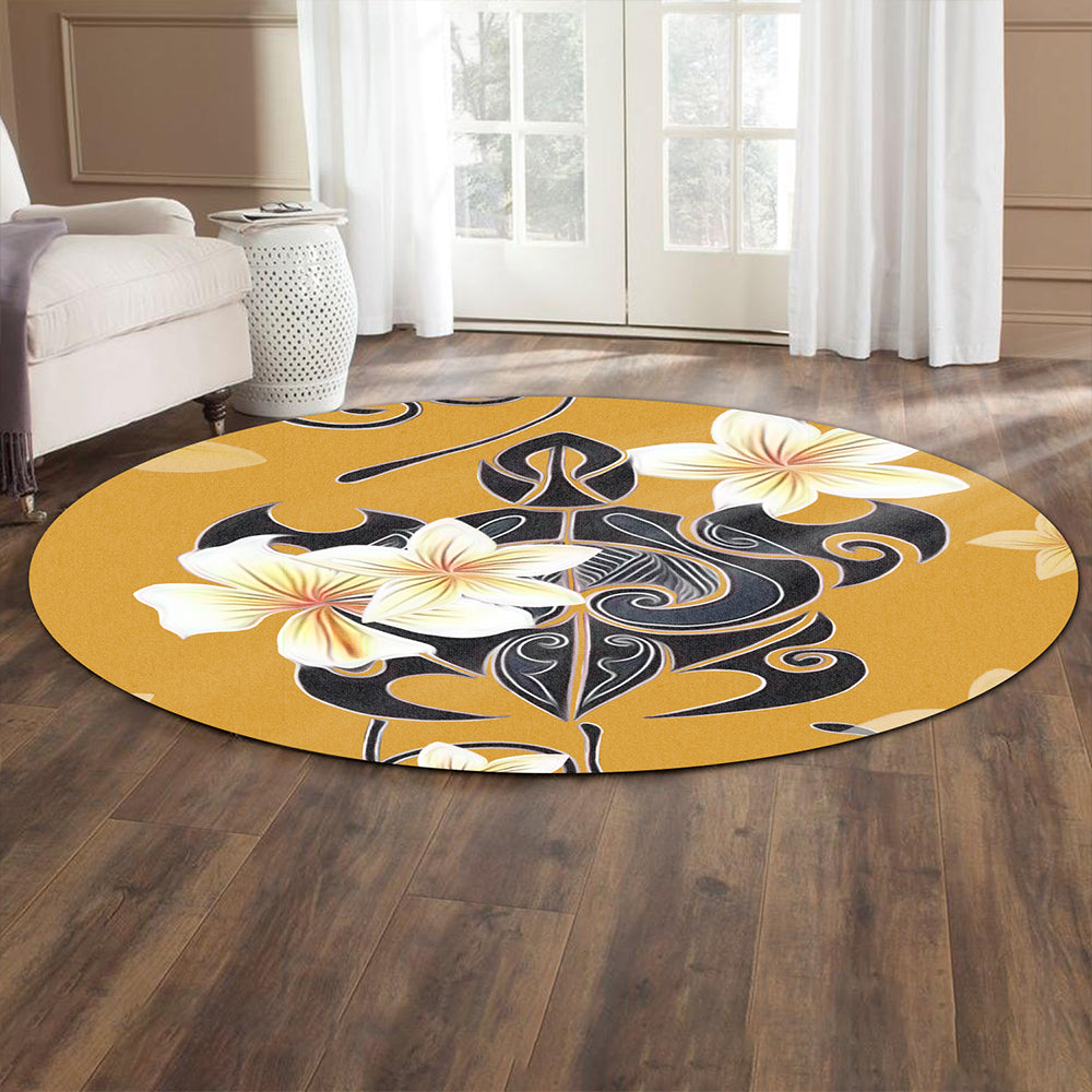 Hawaii Round Rug Turtle Poly Trinal Plumeria Yellow