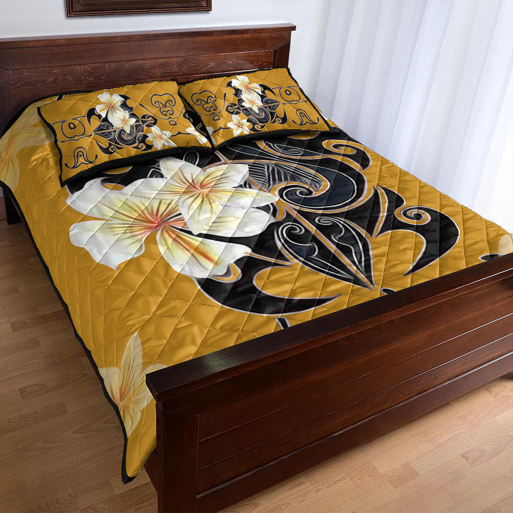 Hawaii Quilt Bed Set Turtle Poly Trinal Plumeria Yellow