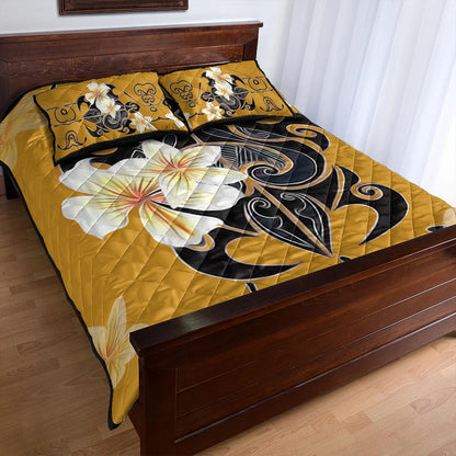 Hawaii Quilt Bed Set Turtle Poly Trinal Plumeria Yellow