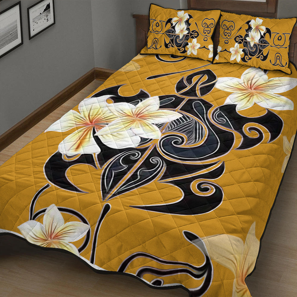 Hawaii Quilt Bed Set Turtle Poly Trinal Plumeria Yellow