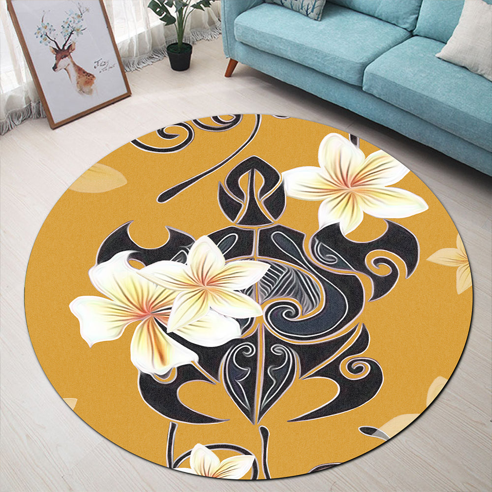 Hawaii Round Rug Turtle Poly Trinal Plumeria Yellow