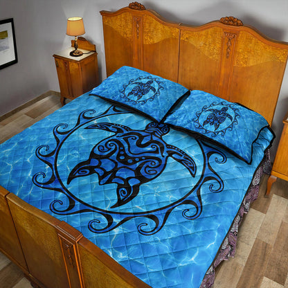Hawaii Quilt Bed Set Turtle Polynesia Sea