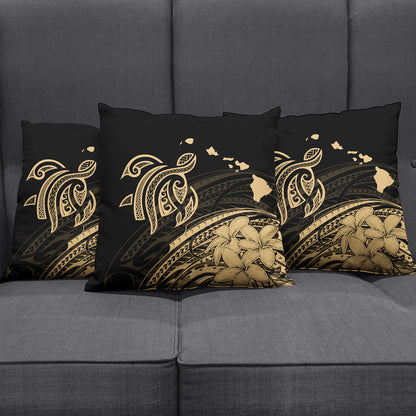 Hawaii Pillow Cover Turtle Polynesian Map Plumeria Gold