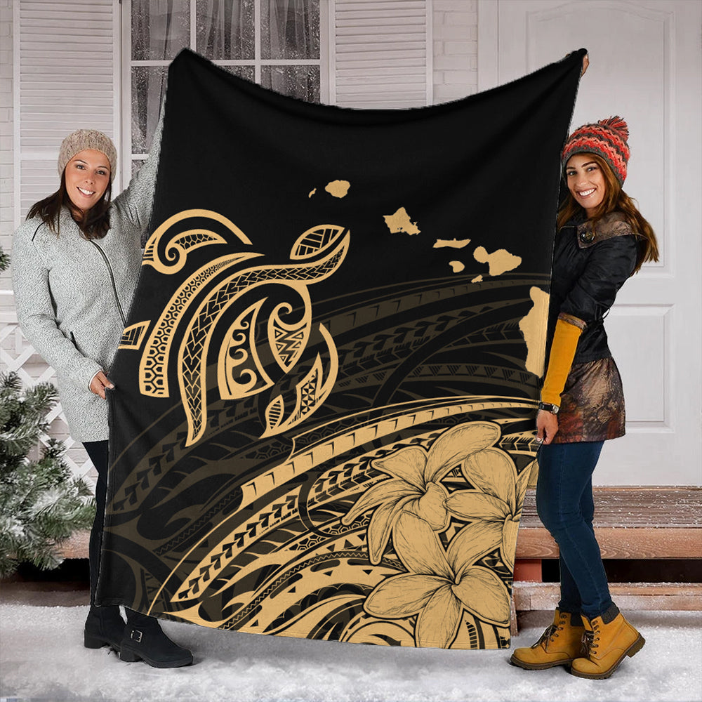 Hawaii Premium Blanket Turtle Polynesian Map Plumeria Gold