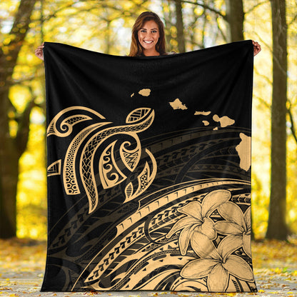 Hawaii Premium Blanket Turtle Polynesian Map Plumeria Gold