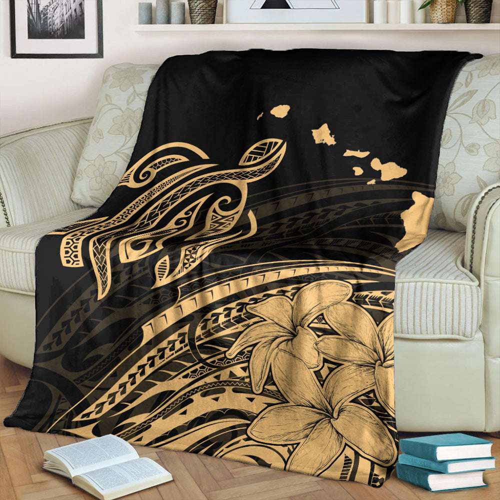 Hawaii Premium Blanket Turtle Polynesian Map Plumeria Gold
