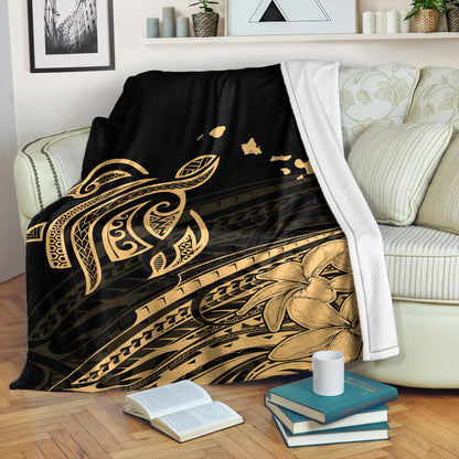 Hawaii Premium Blanket Turtle Polynesian Map Plumeria Gold