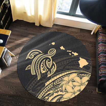Hawaii Round Rug Turtle Polynesian Map Plumeria Gold