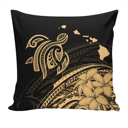 Hawaii Pillow Cover Turtle Polynesian Map Plumeria Gold