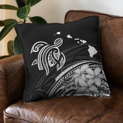 Hawaii Pillow Cover Turtle Polynesian Map Plumeria White