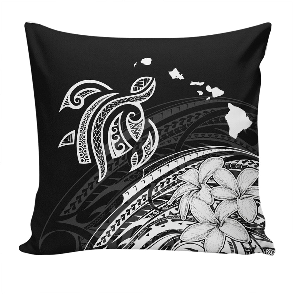 Hawaii Pillow Cover Turtle Polynesian Map Plumeria White