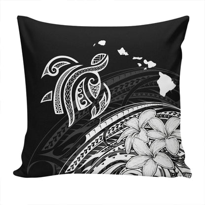 Hawaii Pillow Cover Turtle Polynesian Map Plumeria White
