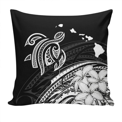 Hawaii Pillow Cover Turtle Polynesian Map Plumeria White