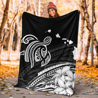 Hawaii Premium Blanket Turtle Polynesian Map Plumeria White